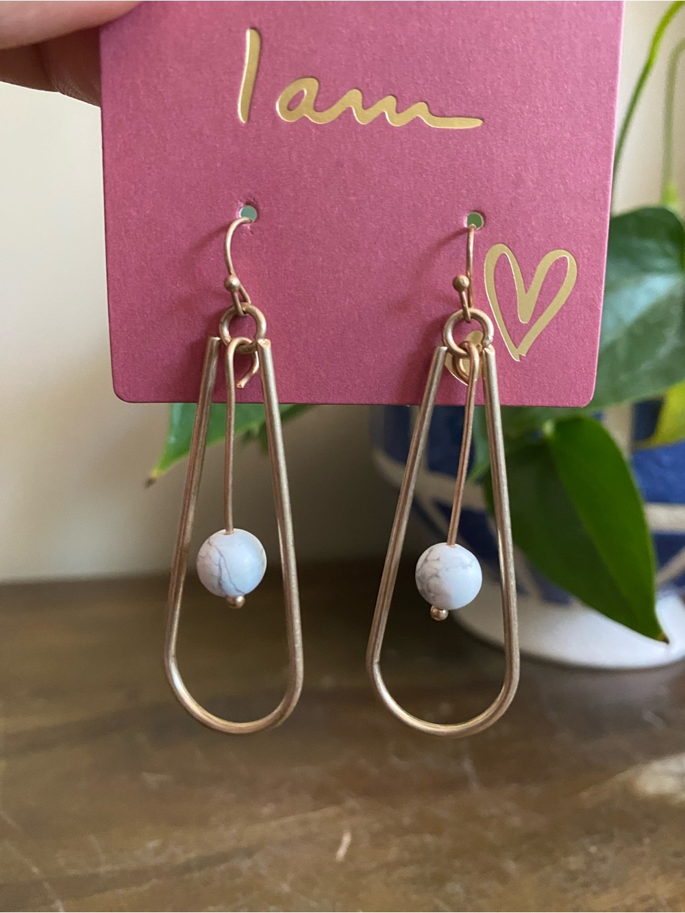 NEW | White Stone Drop Earrings with Gold-Tone Frame
